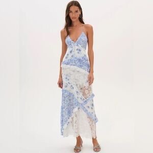For Love & Lemons Rosalyn Maxi Dress – Blue Floral Lac